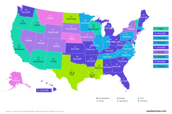 Map thumbnail: What every state actually sells to the world